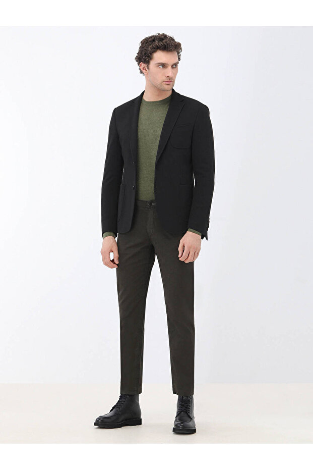 Siyah Düz Slim Fit Örme Ceket - 2