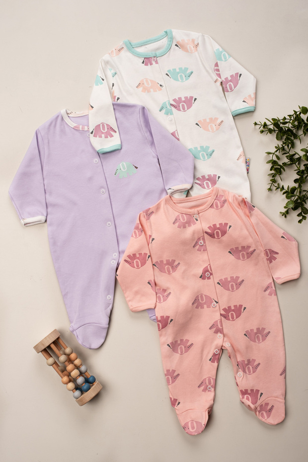 Enia Baby Baby 100% Cotton Snap-Button Footed Elephant-Themed Romper