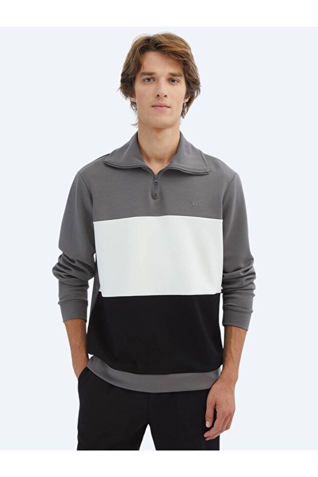 Antrasit Dik Yaka Sweatshırt - 1