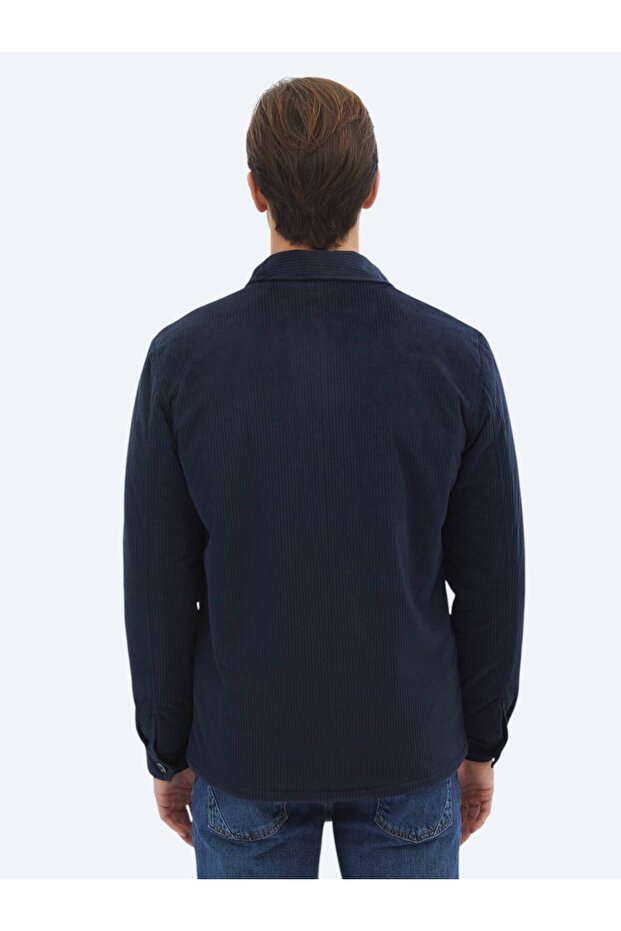 Lacivert Fitilli Regular Fit Dokuma Kadife Overshırt - 6