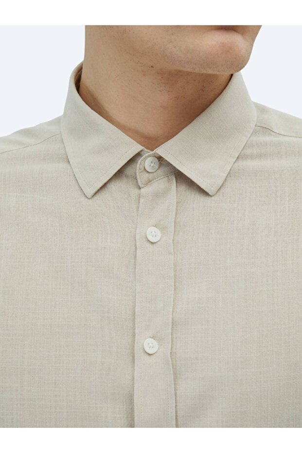 Taş Düz Regular Fit Dokuma Casual %100 Pamuk Gömlek - 5