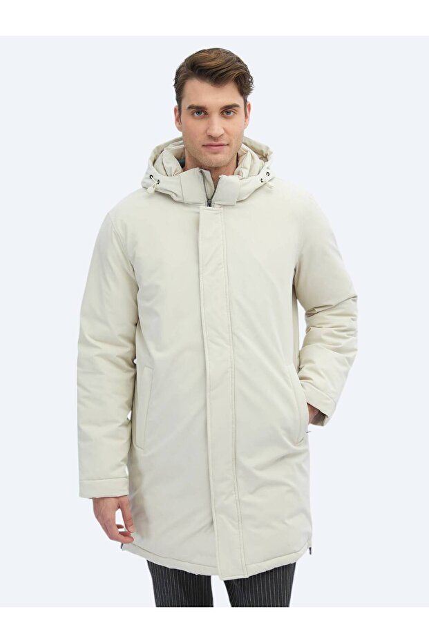 Taş Comfort Fit Kapüşonlu Casual Dokuma Kaban - 4