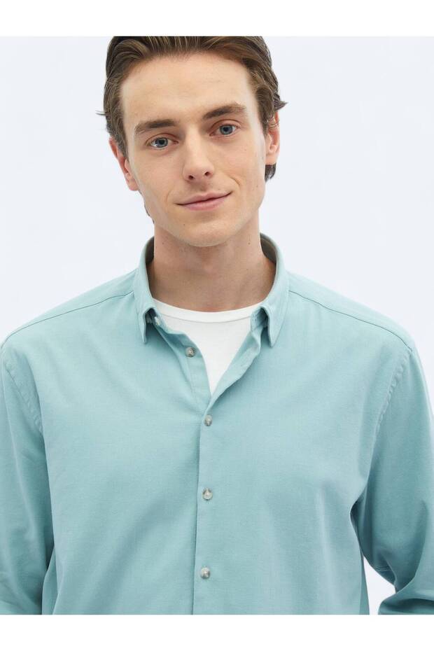 Mint Düz Regular Fit Dokuma Casual Pamuk Karışımlı Gömlek - 5