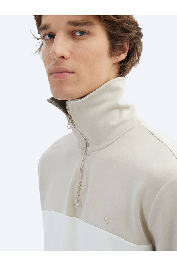 Bej Dik Yaka Sweatshırt - 5