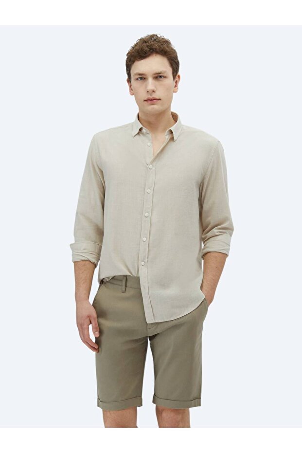 Taş Düz Regular Fit Dokuma Casual %100 Pamuk Gömlek - 1