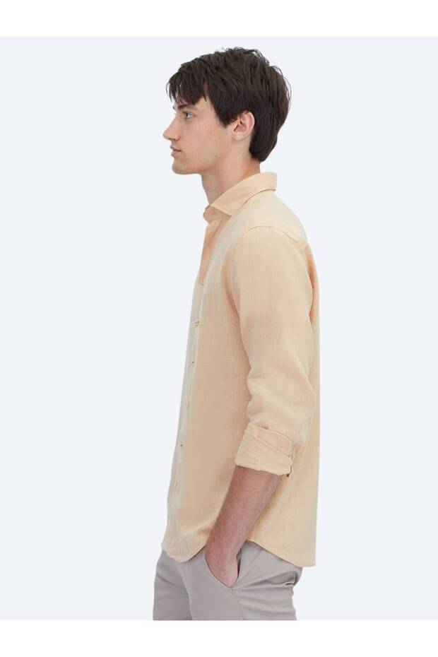 Safran Düz Regular Fit Dokuma Casual Pamuk Karışımlı Gömlek - 4