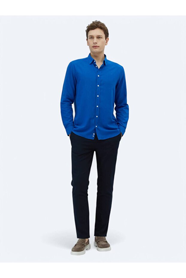 Saks Düz Regular Fit Dokuma Casual %100 Pamuk Gömlek - 2