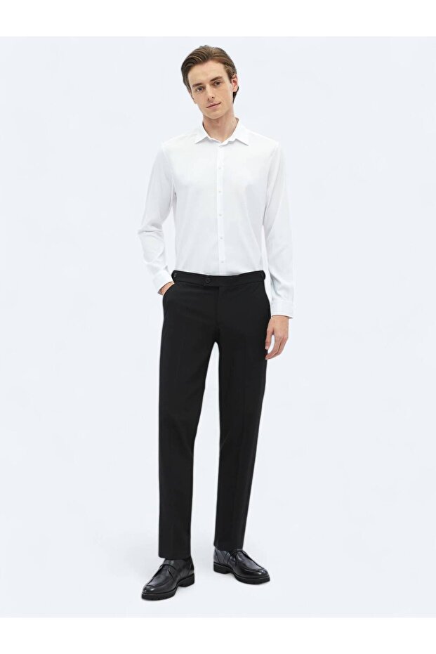 Siyah Dokuma Regular Fit Casual Pantolon - 1