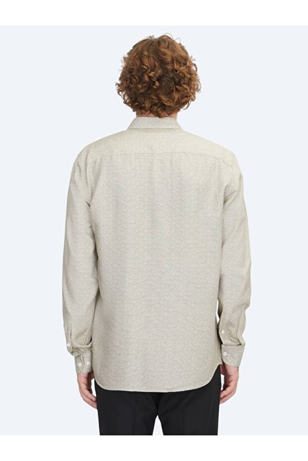 Bej Regular Fit Dokuma Casual %100 Pamuk Gömlek - 6