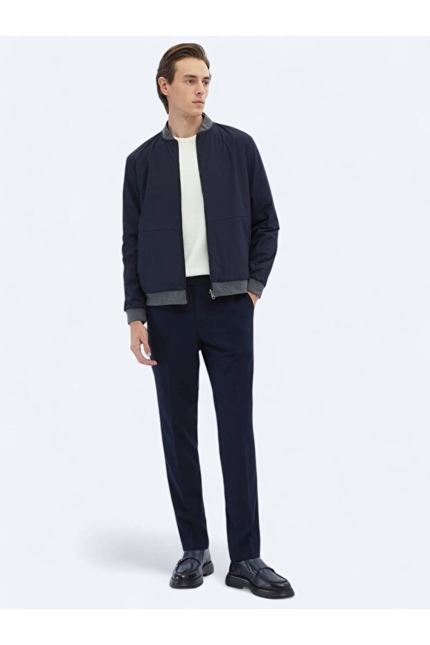 Lacivert Regular Fit Casual Dokuma Mont - 3