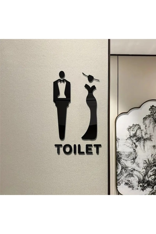 METAL Wc Tuvalet Ve Bay Takım Kapı Süsü ( 3 Parça ) Kapı Ve Duvar Yönlendirme Levhası 20 x 7 - 2