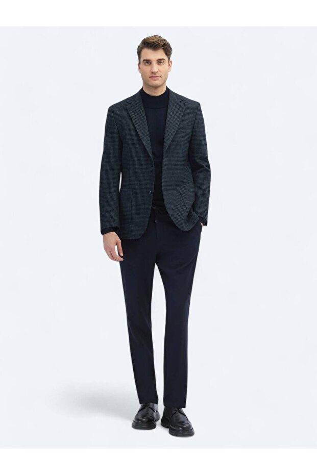 Lacivert Desenli Modern Fit Örme Ceket - 2