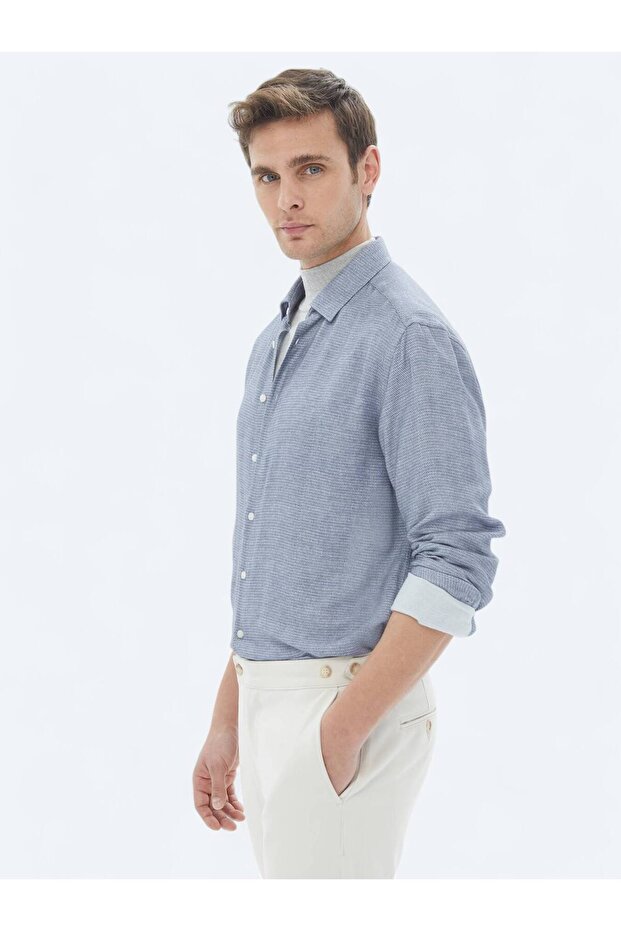 Mavi Desenli Regular Fit Dokuma Casual Gömlek - 4