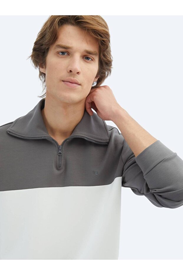 Antrasit Dik Yaka Sweatshırt - 3