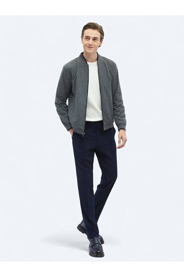 Lacivert Regular Fit Casual Dokuma Mont - 4