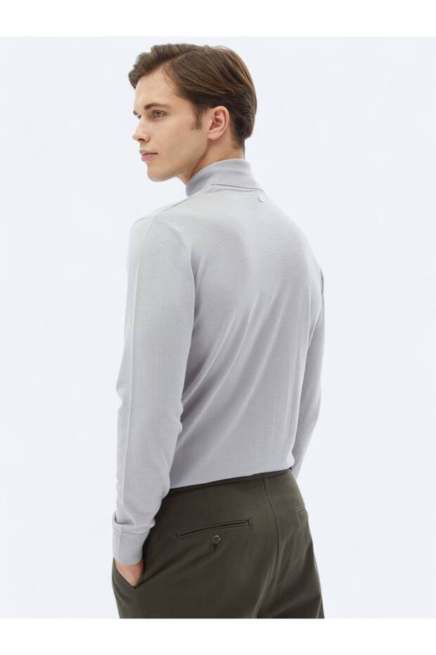 Lila Tam Balıkçı Yaka Düz Örgü Yün Karışımlı Triko Kazak - 8