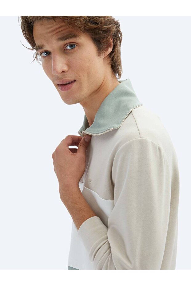 Bej Dik Yaka Sweatshırt - 3