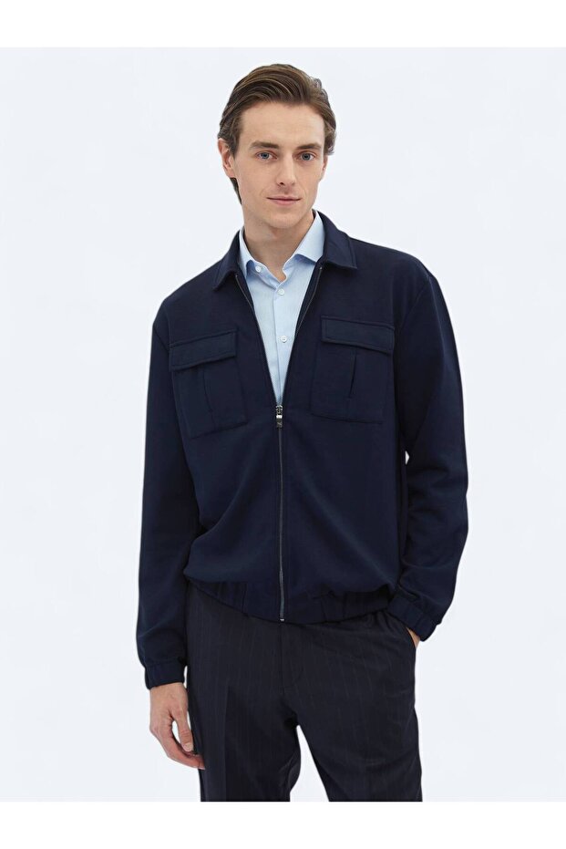 Lacivert Düz Regular Fit Overshırt - 1