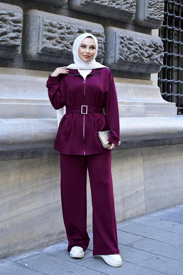 Women's Top and Bottom Set | Burgundy Dress | Daily–Office–Combination | 100% Cotton Pants Blouse