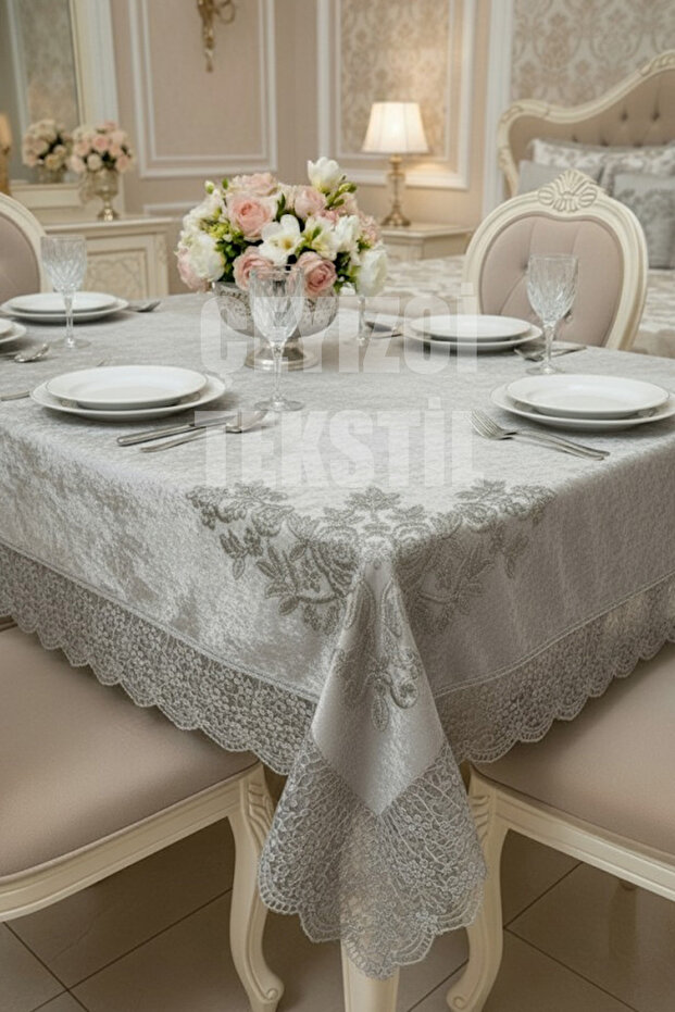 Velvet Single Tablecloth 160x220cm | Lacy Dining Table Cover 160x220cm Single Table