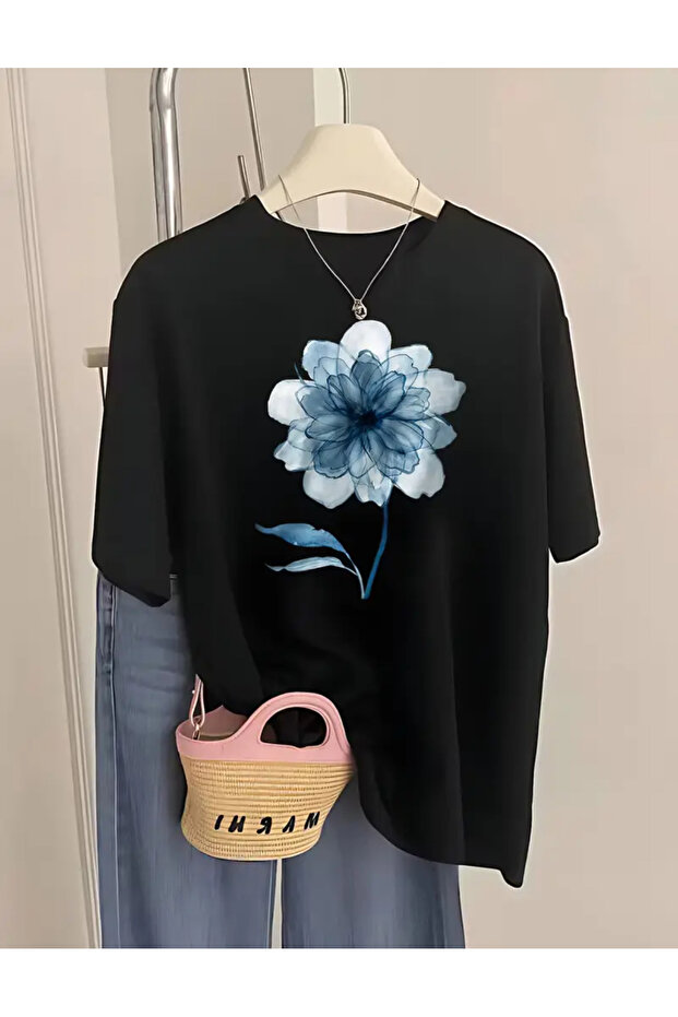 Flower Printed Oversize Unisex Women/Men Crop Neck T-Shirt