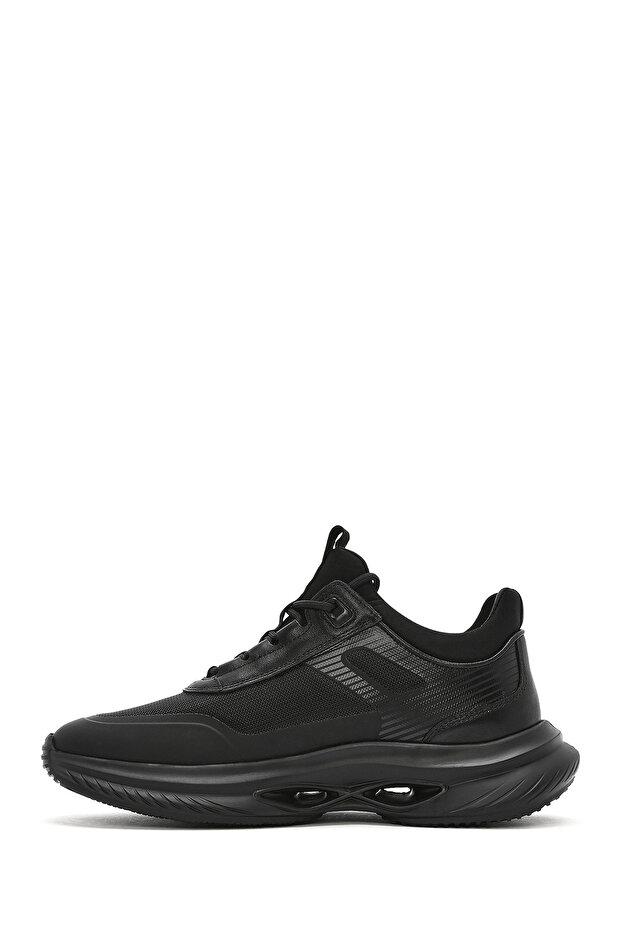 Erkek Siyah Kalın Tabanlı Bağcıklı Kumaş Sneaker 25SFD695414 - 2
