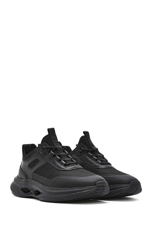 Erkek Siyah Kalın Tabanlı Bağcıklı Kumaş Sneaker 25SFD695414 - 3