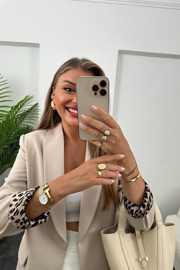 Leopard Patterned Women's Blazer Jacket - Lined - 3