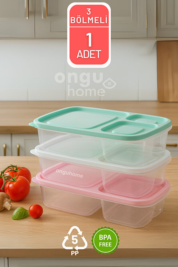 Diet Storage Container 3 Compartments Portable Smart Rectangular Nutrition Box (1 PC)