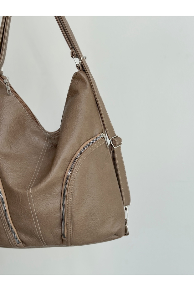 New Quality Soft Leather Simple and Stylish Multi-Section Large Size Backpack and Shoulder Bag - 5