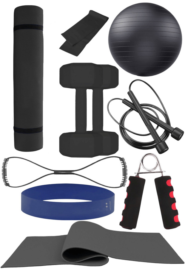 9-Piece Pilates and Fitness Set Pilates Mat, Dumbbells, Squat Band, and More!