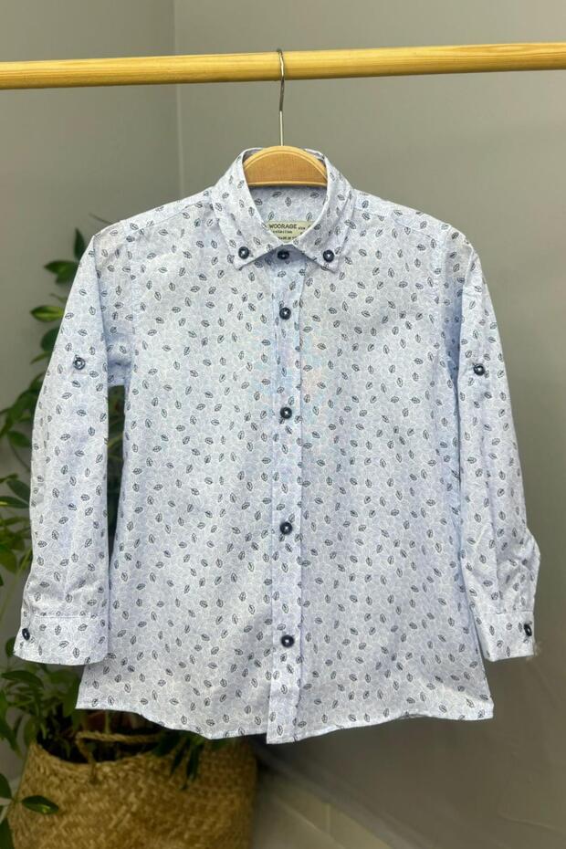 Mojo baby boy 1-5 years leaf pattern folded sleeve shirt 1818 blue