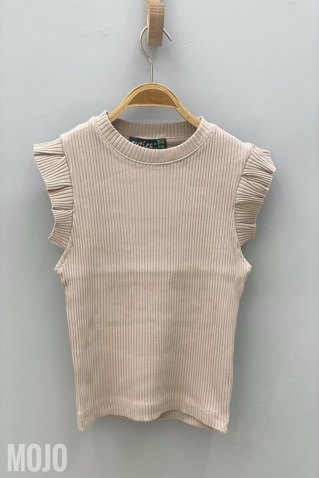Girl's Ruffled Camisole Sleeve Detailed Blouse 3292 Stone Color