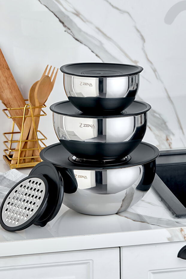 Zena Li̇ora Esta 9-Piece Grated Mixing and Storage Bowl Set 16-20-24 cm Aura Mix