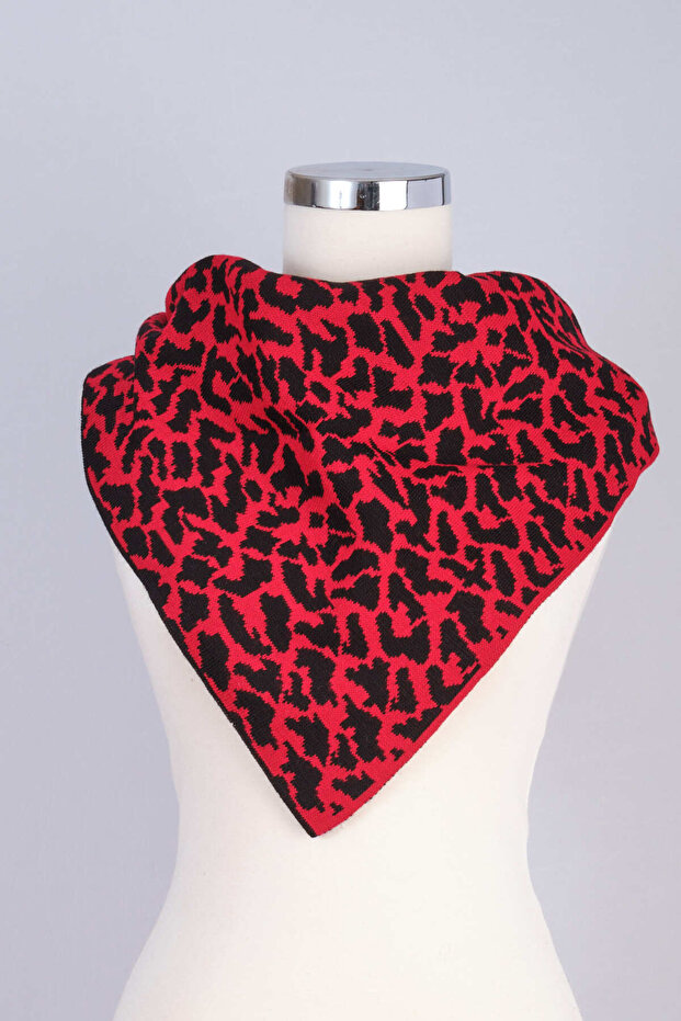 Leopard Patterned Knitwear Triangle Shawl - 5