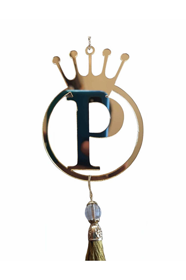 P Written Mirror Plexiglass Car Rearview Mirror Ornament Gold