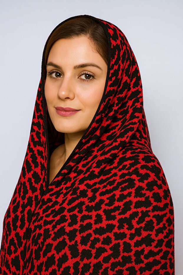 Leopard Patterned Knitwear Triangle Shawl - 2