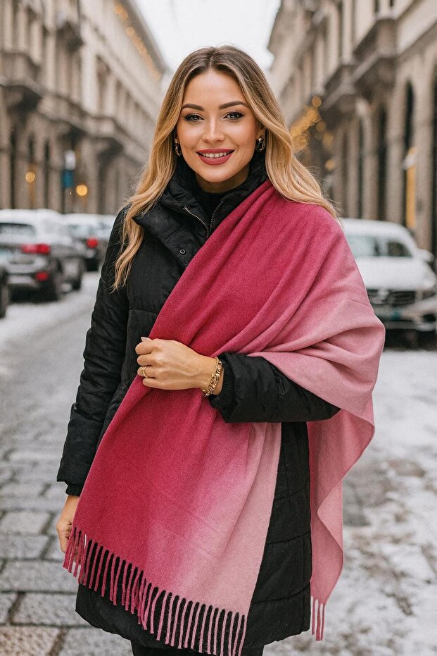 Batik Fuchsia Tasseled Women's Shawl