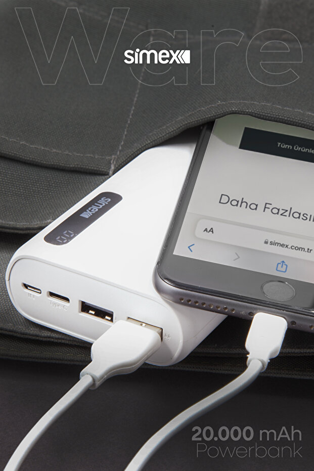 Ware 20.000 mAh Dijital Ekranlı Powerbank - Dual Şarj, Type-C & Micro USB, Hızlı Şarj Destekli - 4