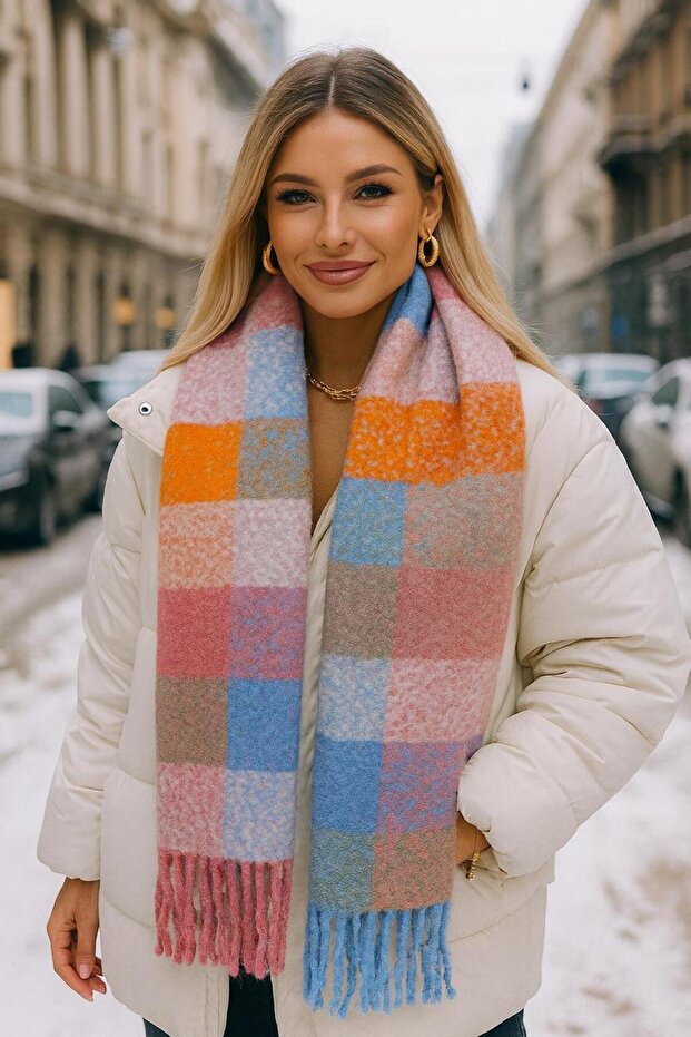 Pink Thick Boucle Scarf Women's Shawl 40x210 cm