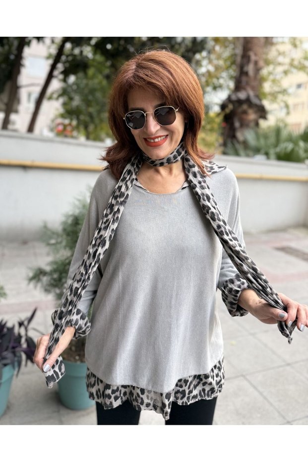 Italian Scarf Shirt Leopard Sweater Stone