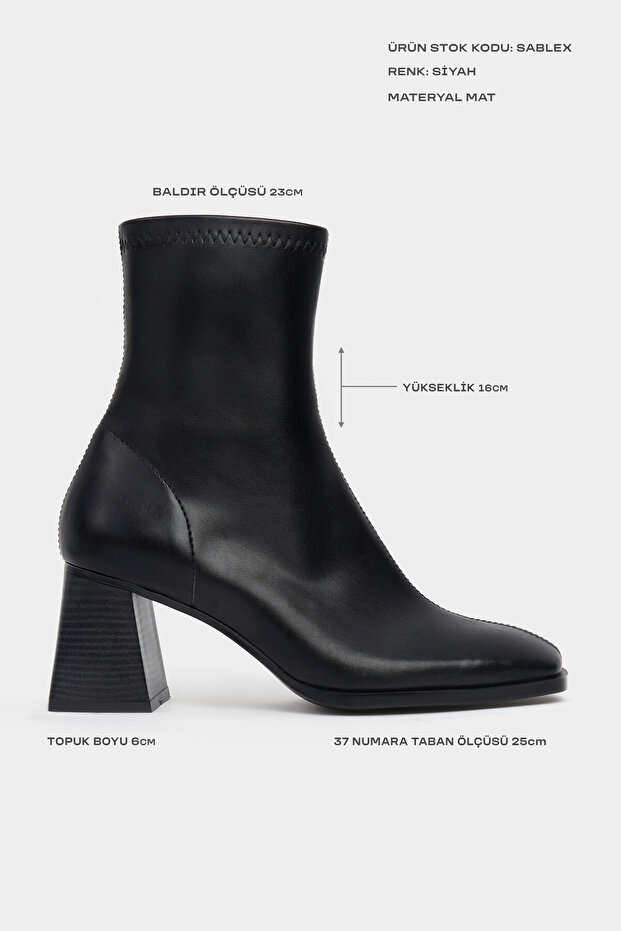Sablex fekete matt cipzáras részlet, lapos orrú női sarkú sztreccs csizma - 2