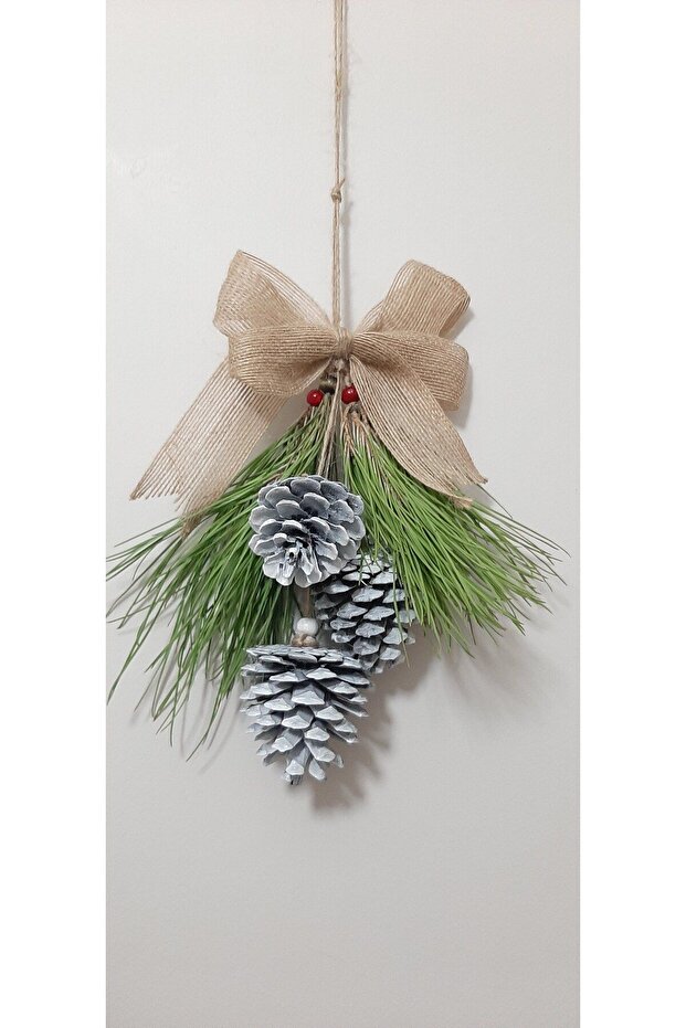 3' lü kozalak kapı süsü ev dekoru yılbaşı süsü hediyelik - 4