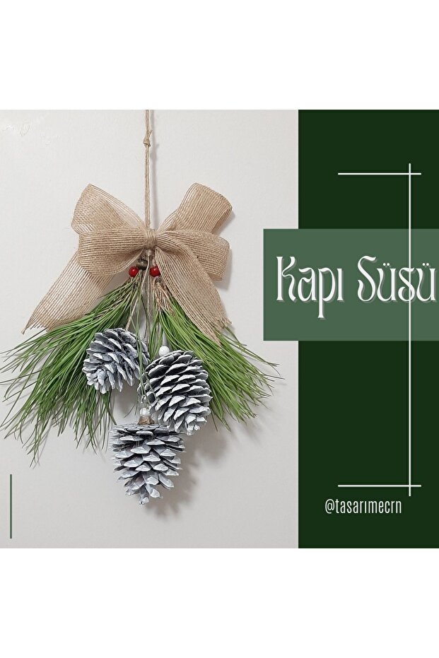 3' lü kozalak kapı süsü ev dekoru yılbaşı süsü hediyelik - 2