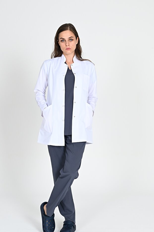 Women's Jacket Length Judge Collar Doctor Nurse Teacher Apron White Coat
