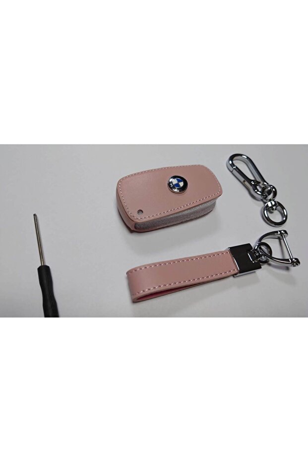 Key Case Leather Pink for BMW E90 E60 E70 E87 E30 E34 E36 E38 E39 E46 - 4