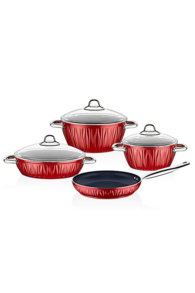 طقم أواني طهي ماركيز جرانيت 7 قطع باللون الأحمر - 2