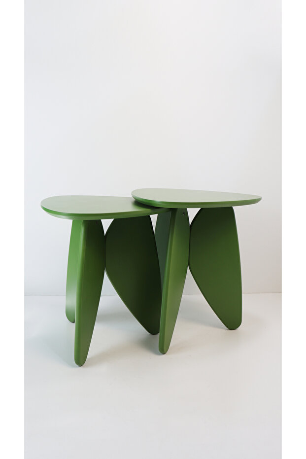 Kelebek Görünümlü Dekoratif 3 Ayaklı Modern Zigon Yan Sehpa 2'li Seti - 3