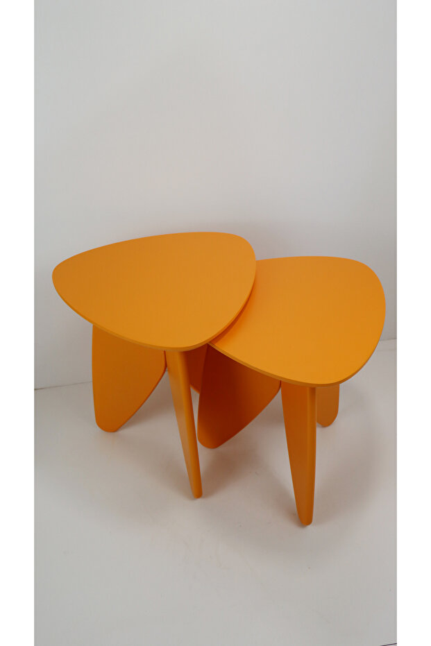 Kelebek Görünümlü Dekoratif 3 Ayaklı Modern Zigon Yan Sehpa 2'li Seti - 3