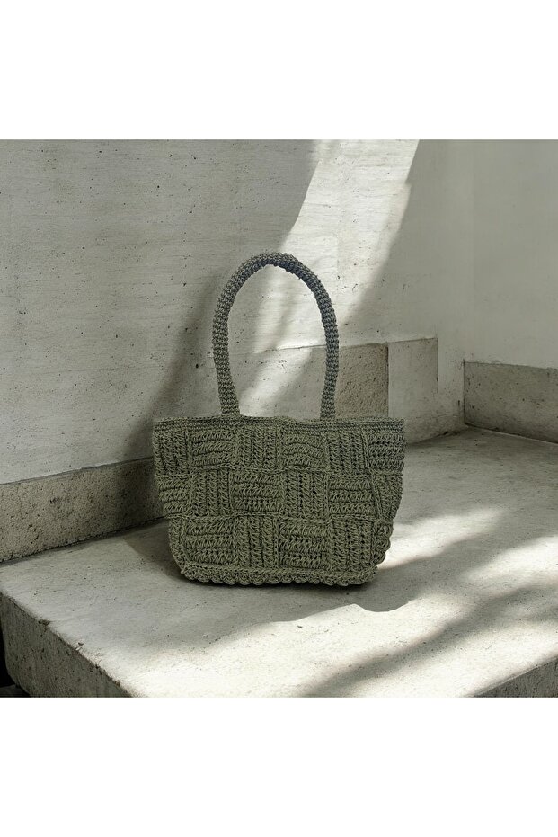 Haki El Yapımı Patchwork Çanta - 5